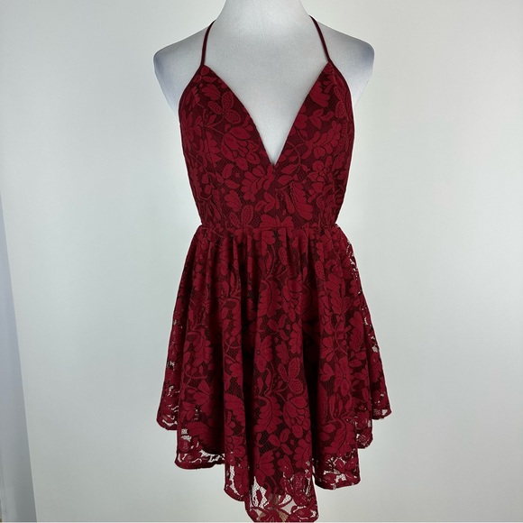 NBD X Revolve Red Lace Get Out Dress Medium - Picture 2 of 16